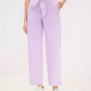 EUC LOFT High-Rise Utility Straight Leg Pants in Twill with Tie Waist Lilac